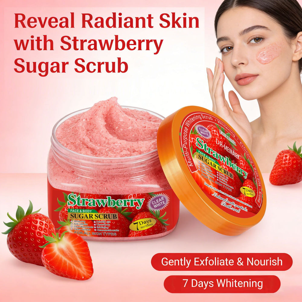 strawberry scrub 650g - 7-day brightening body & face exfoliator for all-over cleansing and improving keratosis pilaris (chicken skin)