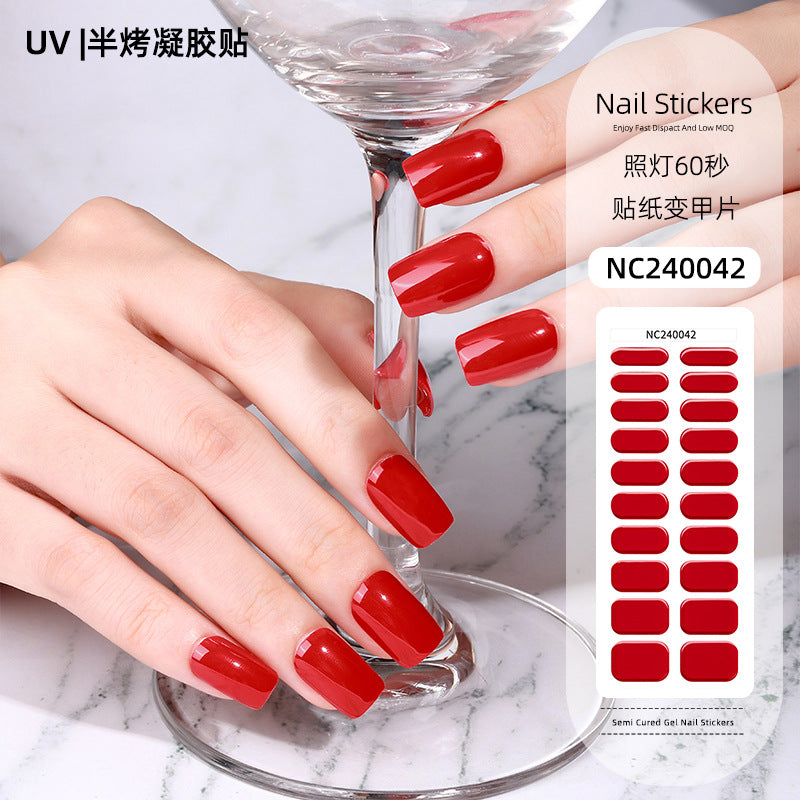 Zhengxiang factory customized korean solid color gel nail stickers uv light therapy semi-cured nail art stickers wholesale amazon