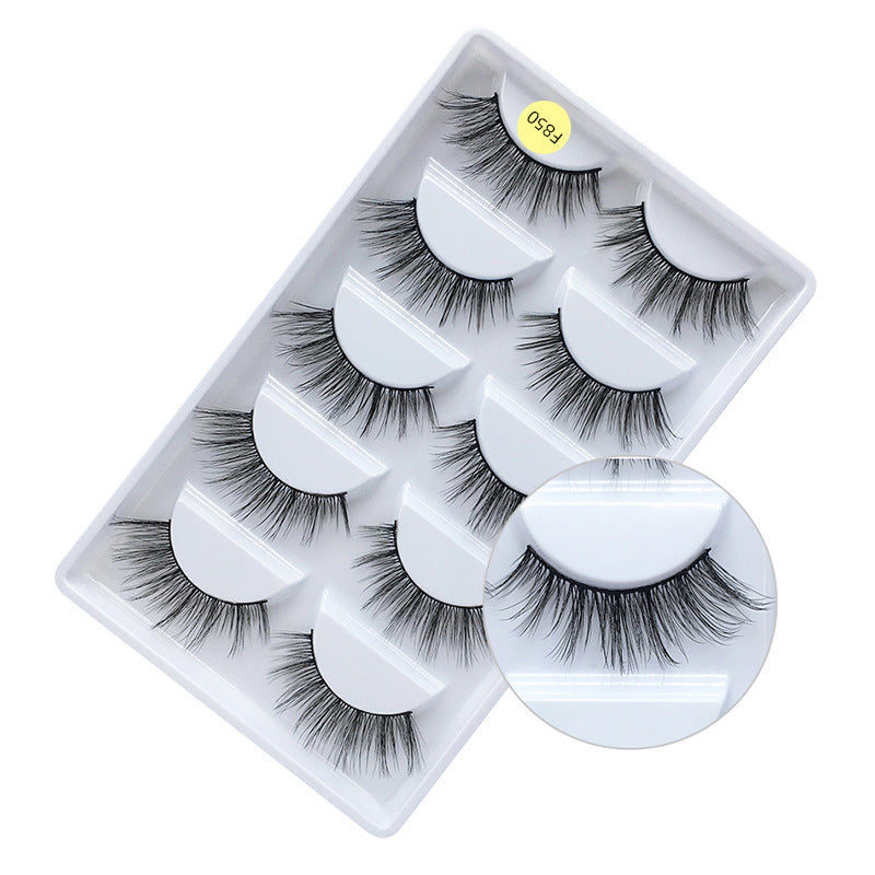 Export fashion fake eyelashes nature slim 5 pairs pack imitation mink hair whole cluster artificial stage eyelashes one piece