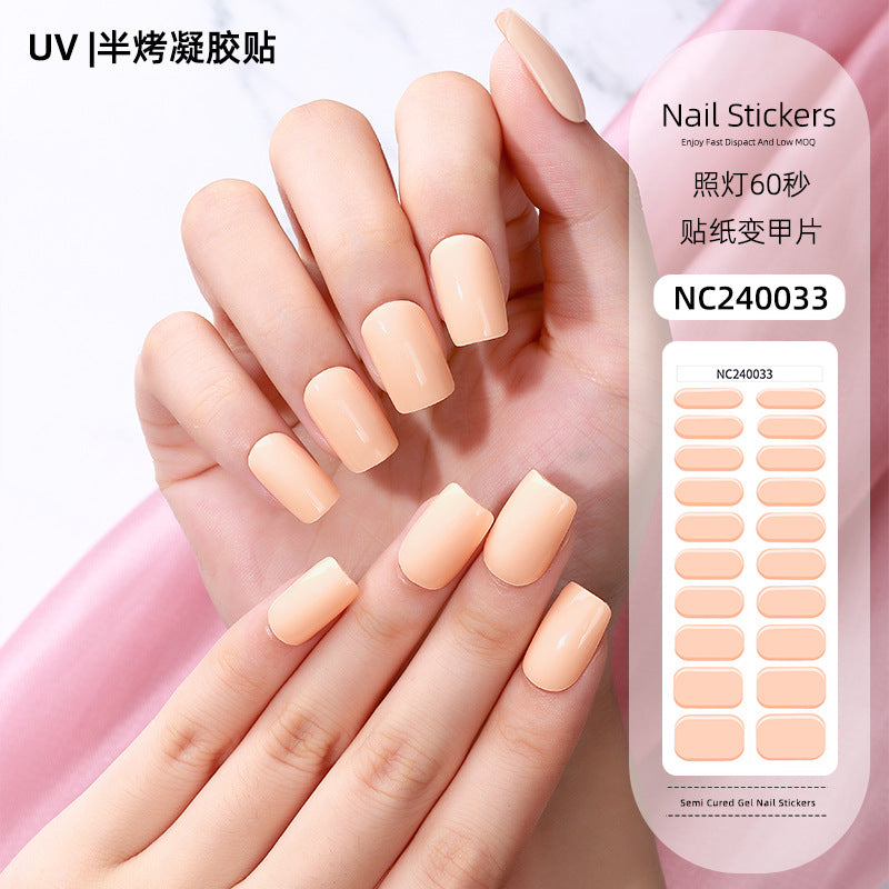 Zhengxiang factory customized korean solid color gel nail stickers uv light therapy semi-cured nail art stickers wholesale amazon