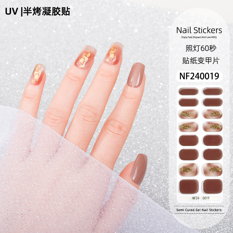 Zhengxiang custom gel nail art stickers french bronzing uv phototherapy semi-cured nail stickers ice transparent nail art stickers wholesale