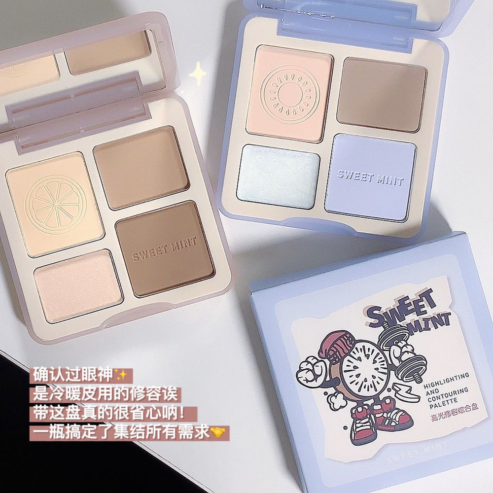 Sweet mint all-in-one highlight & contour palette - comprehensive palette with matte, illuminating, nose shadow, and contour for beginners