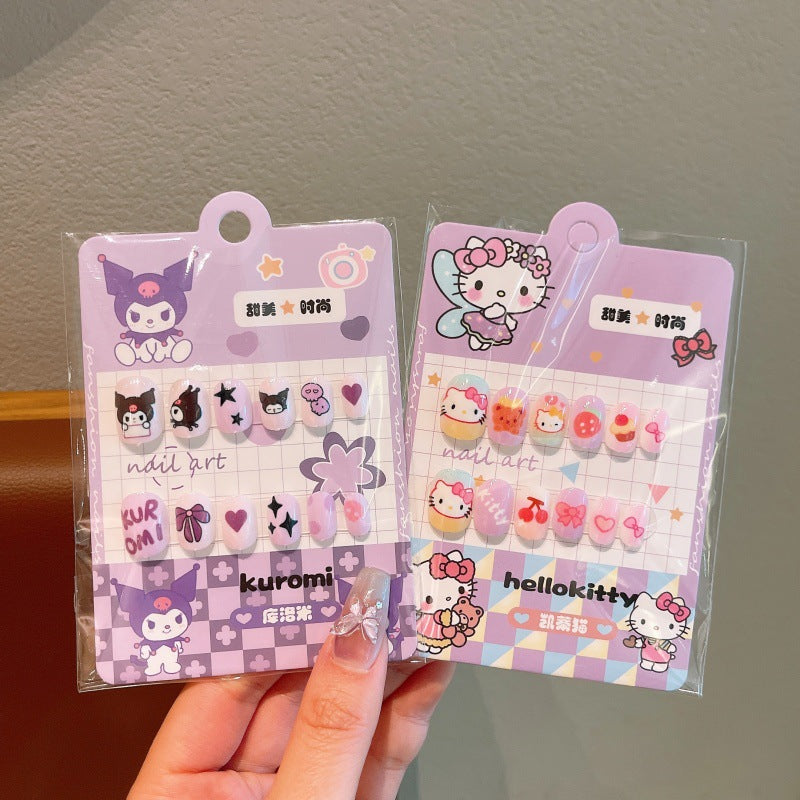 Cartoon cat kids nail stickers - new, non-toxic, odorless, girl's nail art stickers, girls' jelly glue removable press-on nails