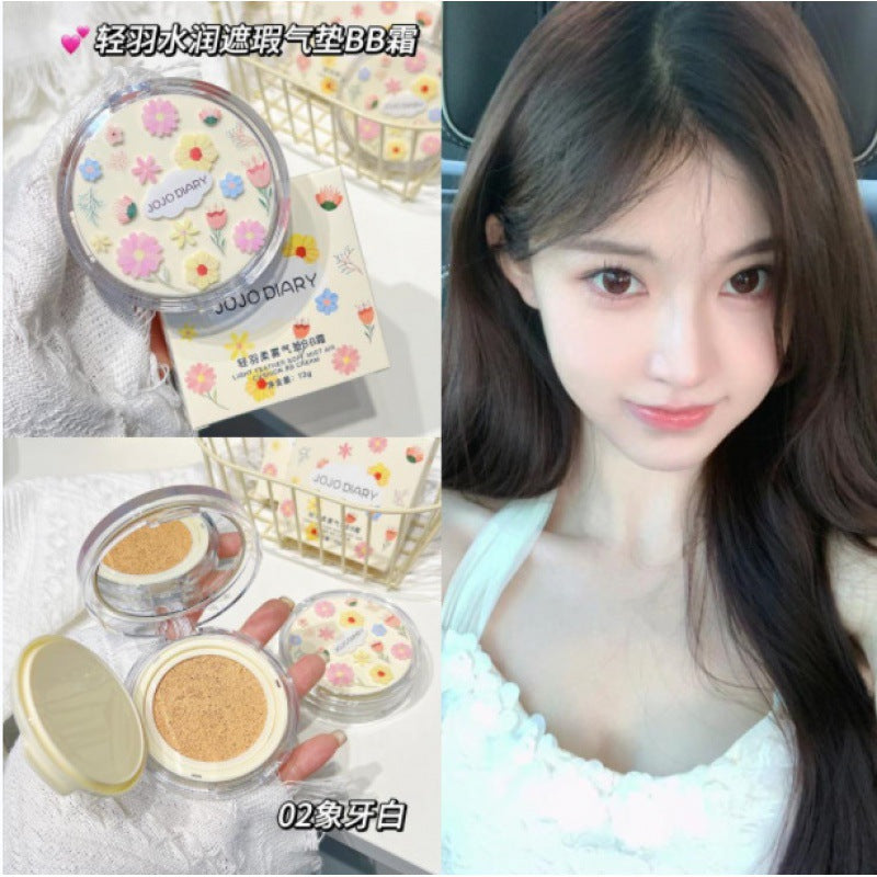 Jiujiu diary light feather soft mist cushion bb cream moisturizing concealer brightening skin color waterproof no makeup no powder