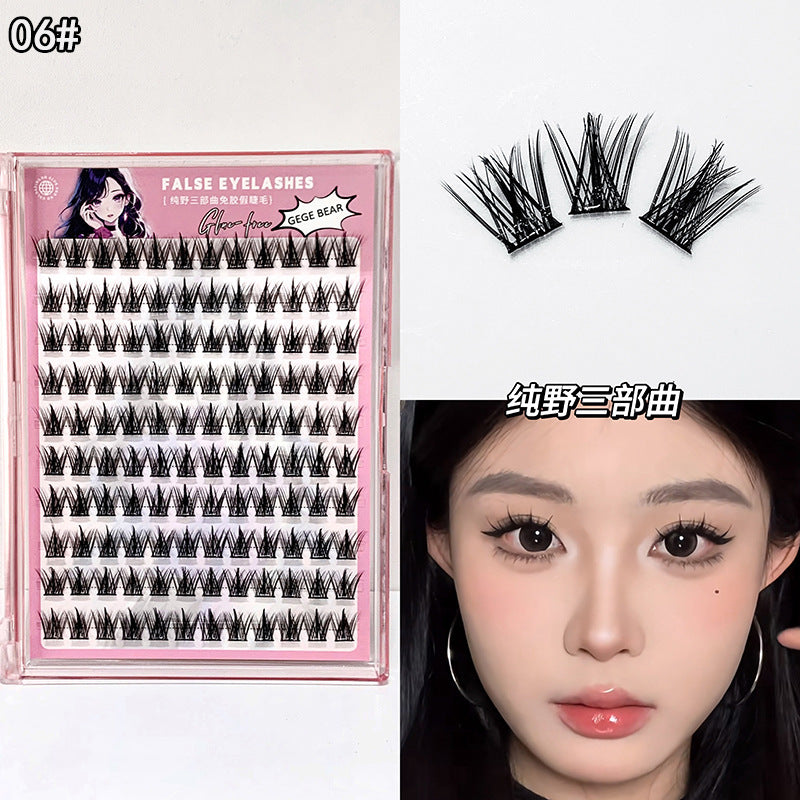 Gege bear self-adhesive glue-free false eyelashes - natural sunflower trilogy, individual cluster segmented manga eyelashes