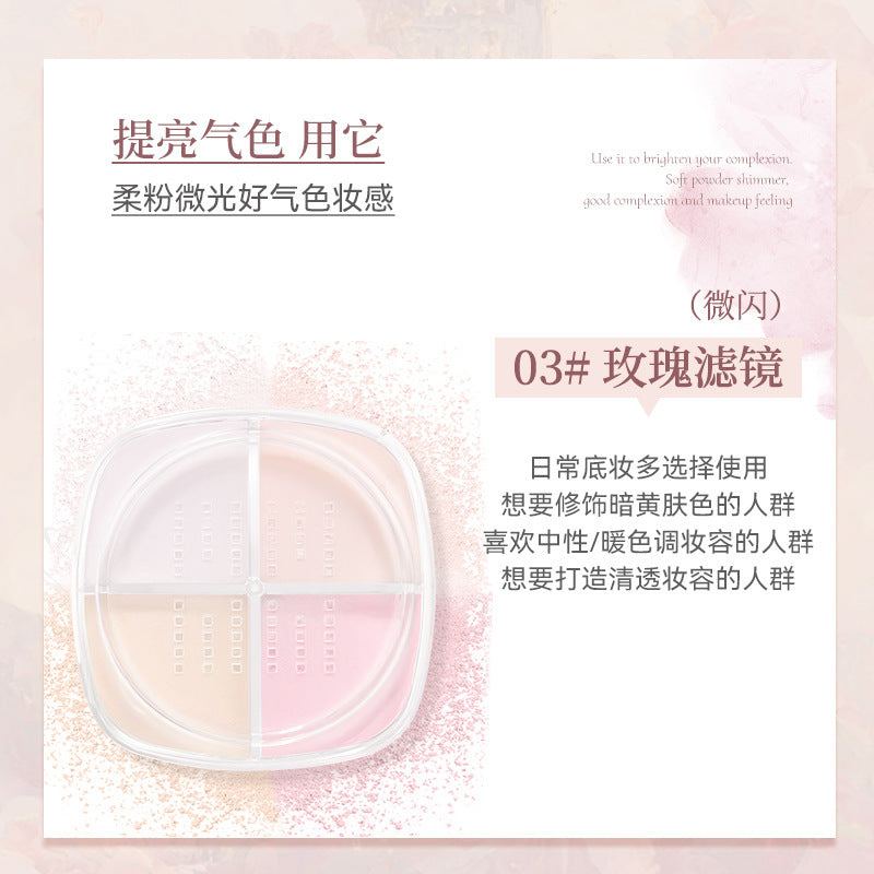 Novo soft focus iridescent quad loose powder - setting, oil control, concealing, long-lasting, waterproof, non-caking, natural finish