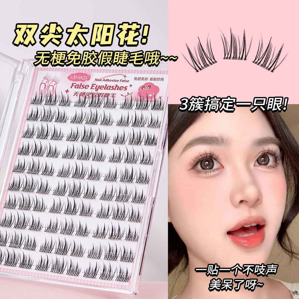 Jonbos glue-free, stemless false eyelashes - natural, double-tipped sunflower style - no glue needed, segmented, realistic faux lashes