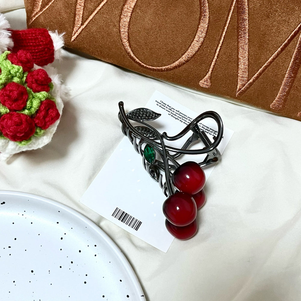 Korean sweet cherry bow hair claw clip - fresh & chic hair styling clip - minimalist & elegant hair accessories for women