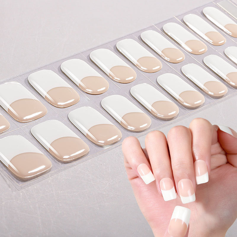 Zhengxiang cross-border french gel manicure stickers waterproof flash ice transparent european and american semi-baked nail stickers customized gel nail