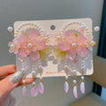 150-15# green leaf pearl circle pink flower (one pair)