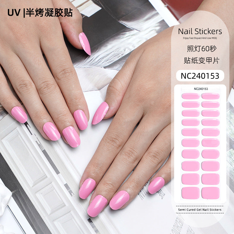 Zhengxiang custom gel nail stickers - solid color korean uv light therapy semi-cured nail stickers - waterproof cross-border wholesale