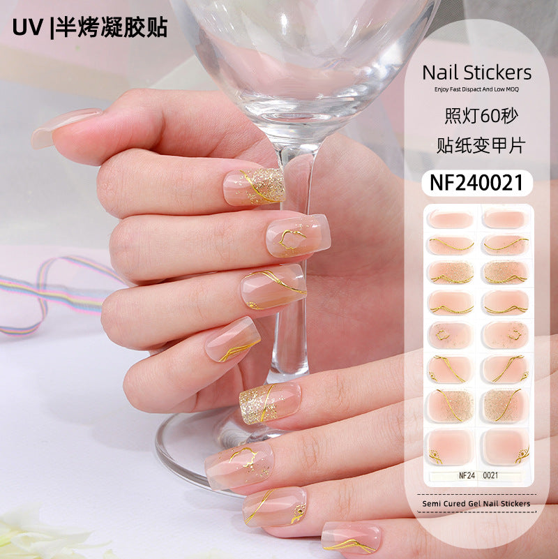Zhengxiang custom gel nail art stickers french bronzing uv phototherapy semi-cured nail stickers ice transparent nail art stickers wholesale