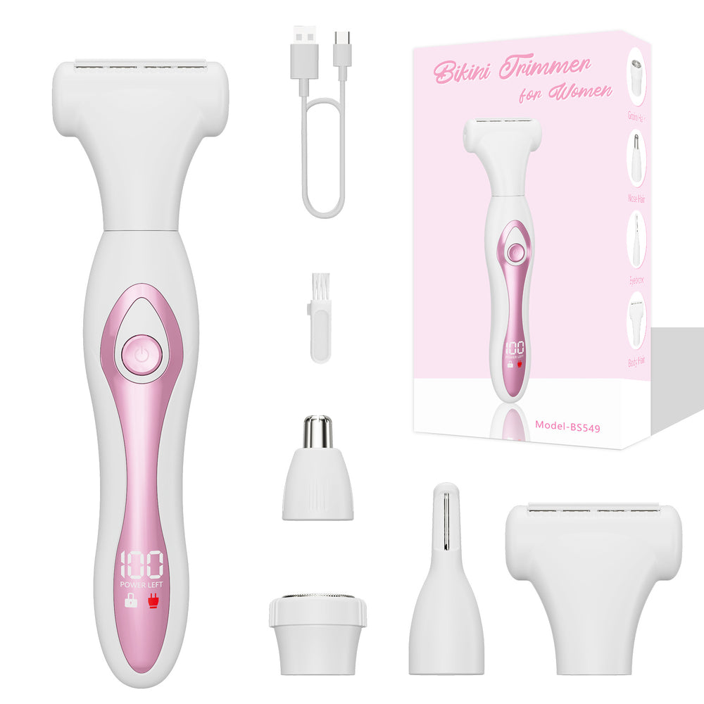 Four-in-one electric shaver for women's private parts, shaver, pubic hair removal device with digital display eyebrow razor