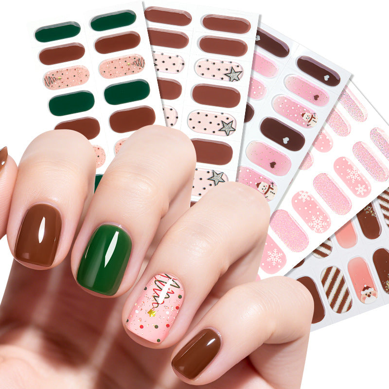 Zhengxiang christmas gel nail stickers waterproof onion powder flash cross-border fashion uv semi-baked manicure stickers full stickers personalized