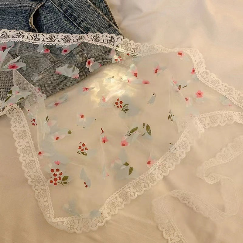 Dopamine romantic butterfly lace triangle headscarf women's headband french atmosphere hairband pastoral style seaside photography