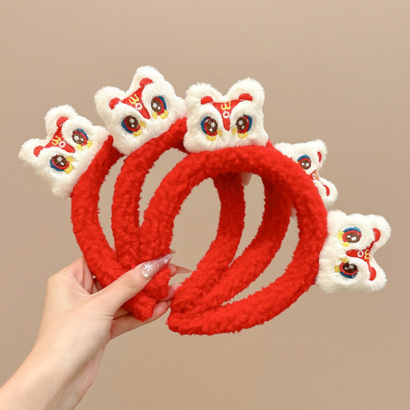 New year's plush children's headband red best selling lion awakening photo headband women's chinese style spring festival hair accessories new year card