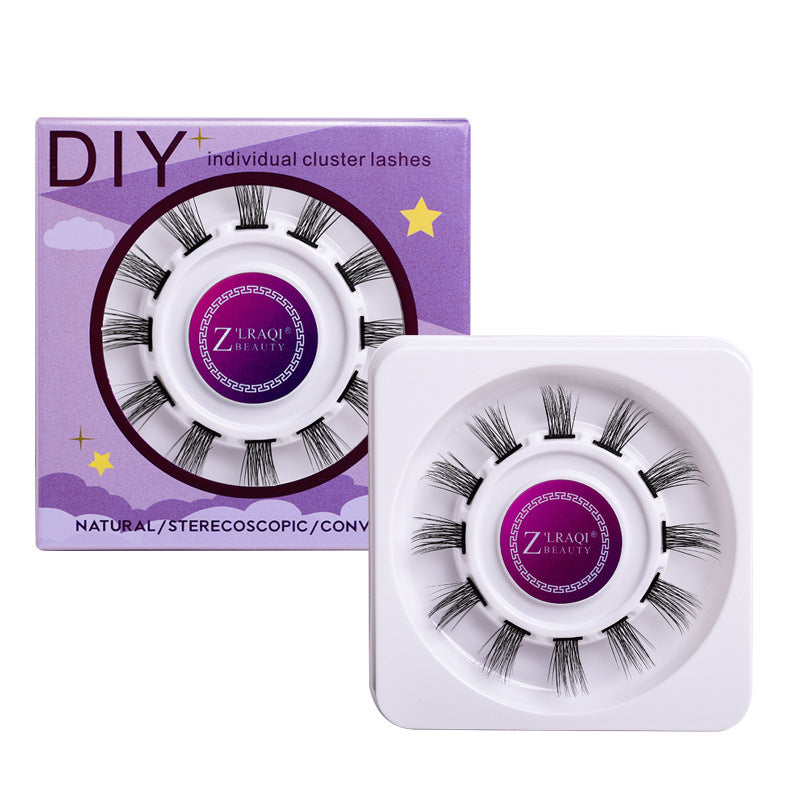 Segmented false eyelashes without glue, single cluster of hard stems can support double eyelids, european and american slender comic eyelashes glue style