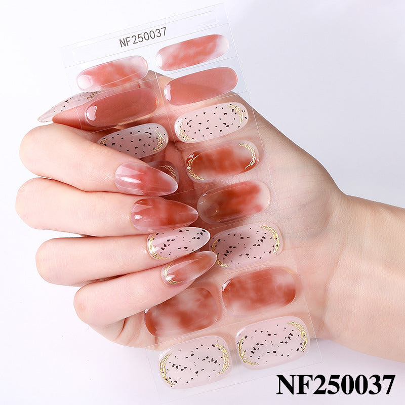 Zhengxiang semi-cured gel nail stickers waterprooffashion cross-border french uv manicure stickers flash onion powder ice transparent nail