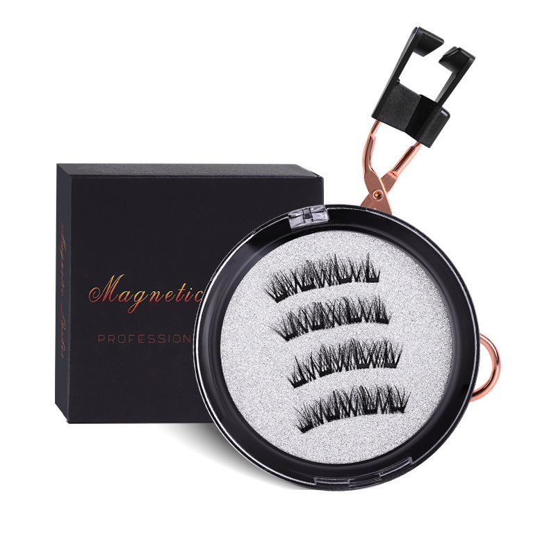 Magnetic false eyelashes 1 pair set with applicator - 3d volume, hard band, reusable, glue-free magnetic lashes