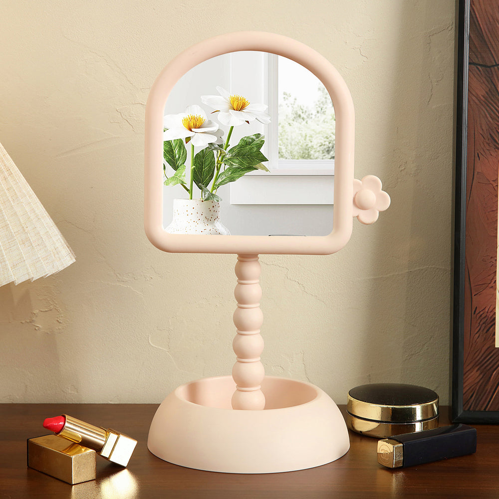 Cosmetic mirror dormitory desktop rotatable home with base square princess mirror portable plastic storage for home mirror