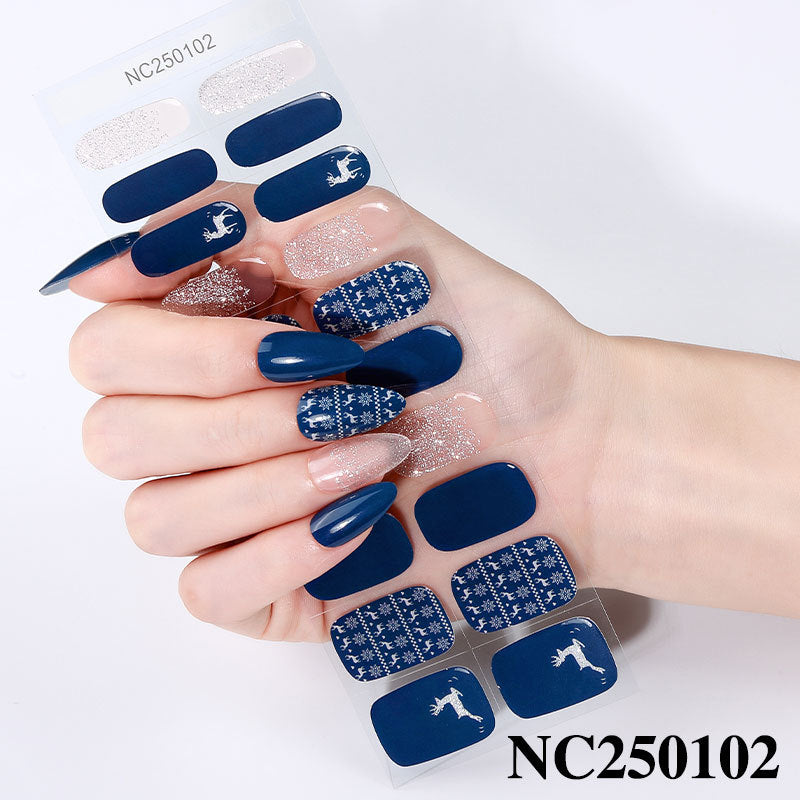 Zhengxiang cross-border french gel manicure stickers waterproof flash ice transparent european and american semi-baked nail stickers customized gel nail