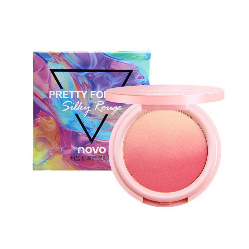 Novo sweet pink gradient blush palette - two-color design for students, enhances complexion, natural contouring, matte & shimmer finishes