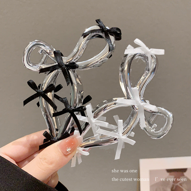 Ballet style ribbon bow gripper 2024 new women's hair clip classy back of head hair shark clip headwear