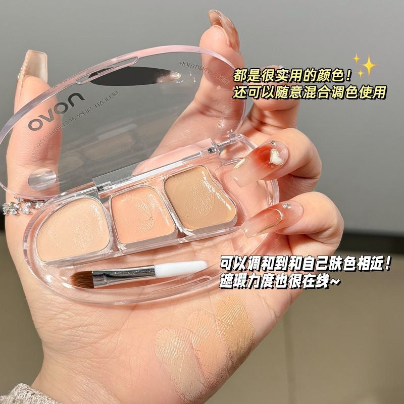 Novo silky smooth seamless three-color concealer: covers blemishes, acne scars, dark circles, under-eye bags, and tear troughs for a brighter complexion