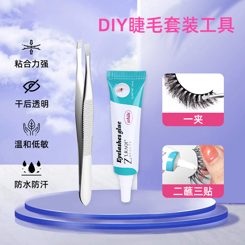 Segmented false eyelashes without glue, flat single cluster black stem, natural slender artificial fox style false eyelashes glue style
