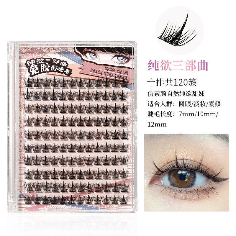 Xixi pure desire trilogy glue-free false eyelashes 120 large capacity nature artificial segmented no glue needed for beginners