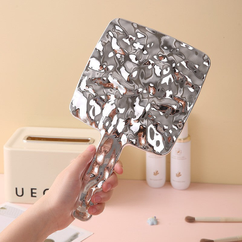 Portable water ripple handheld student makeup mirror - dorm room, home, storage, plastic, home decor, bright light desktop glass mirror