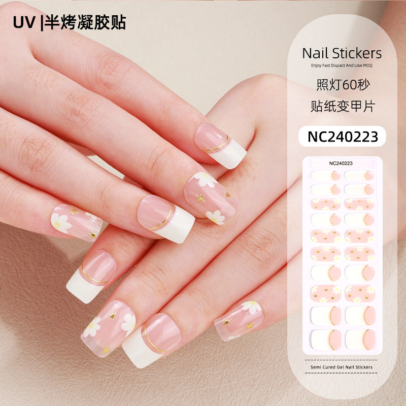 Zhengxiang custom gel nail art stickers french onion powder uv light hardening nail stickers semi-cured christmas wholesale