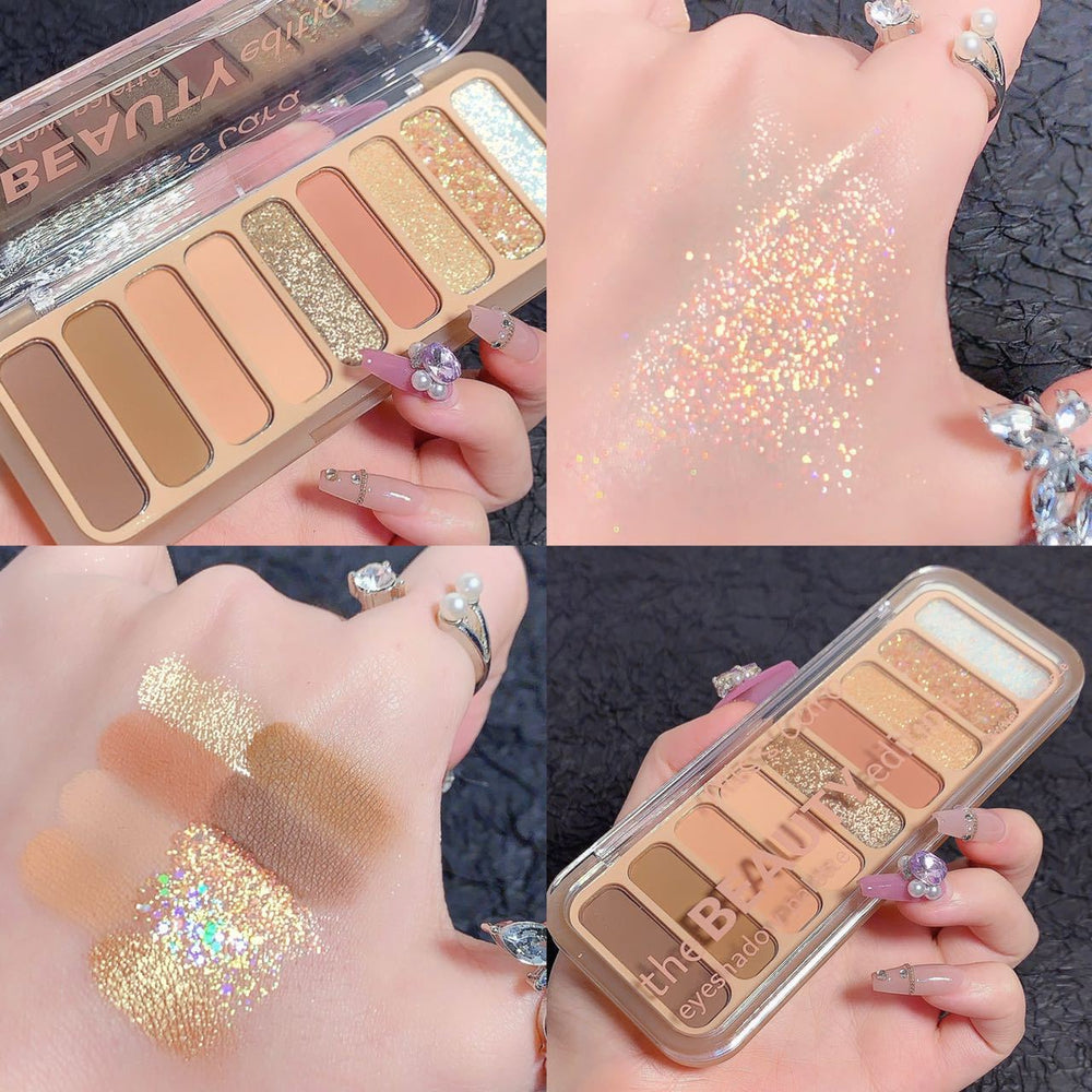 Miss lara nine-color eyeshadow palette - everyday makeup, cement palette, earth tones, blush, highlighter, contour, matte all-in-one palette