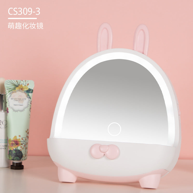 Cute makeup mirror portable mirror led rechargeable makeup mirror with light plastic storage home desktop home mirror