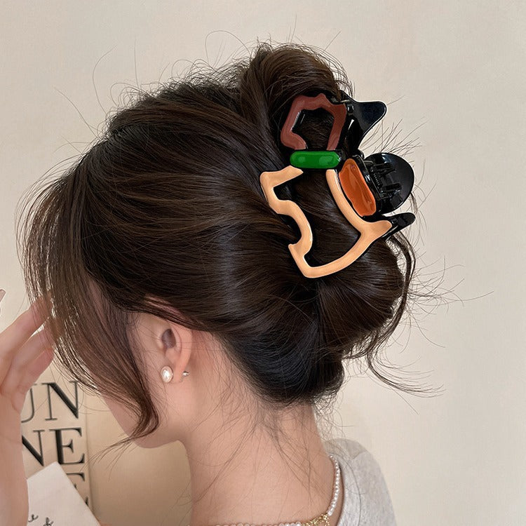 Liu yifei's same style dopamine cartoon puppy gripper for women's back of head hair clip cute color matching shark clip