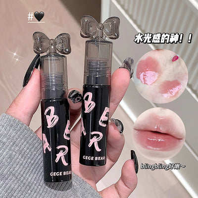 Gege bear crystal clear plumping lip glaze - waterproof, smudge-proof, mirror glass finish, moisturizing lipstick
