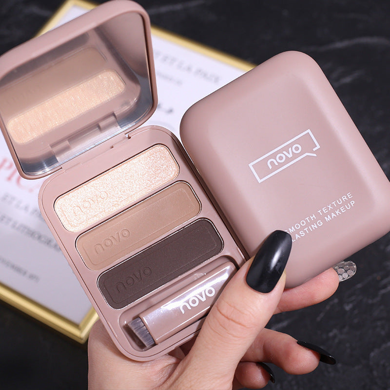 Novo three-color eyebrow powder for beginners - waterproof, long-lasting, smudge-proof, makeup artist-grade shading powder for hairline definition