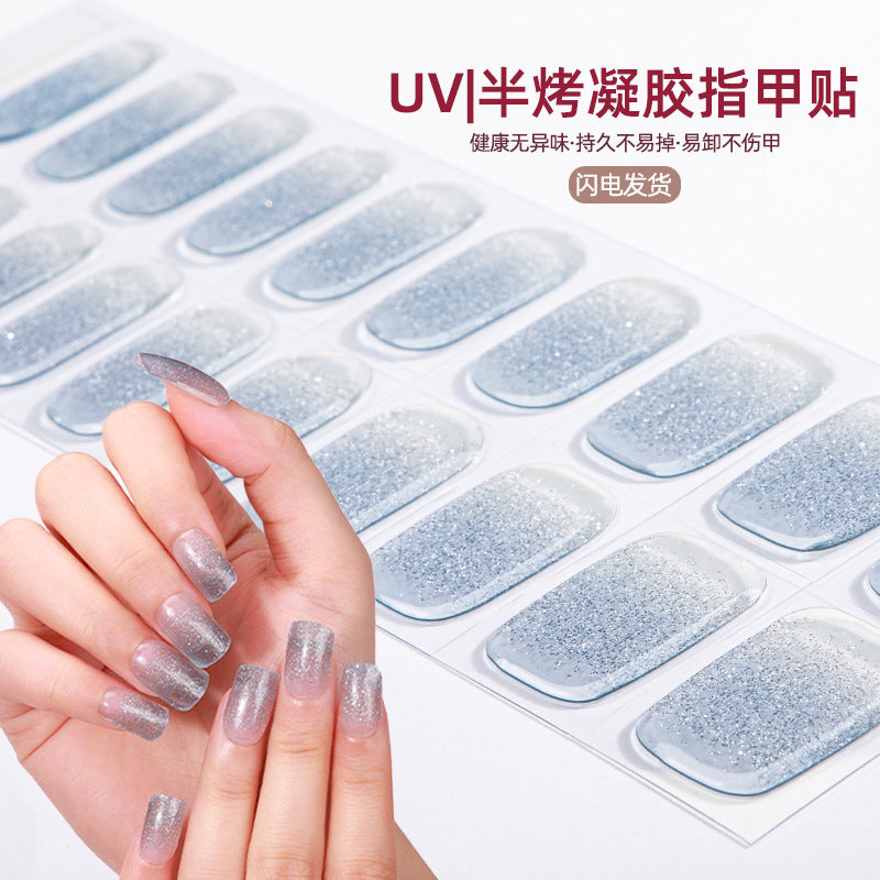 Zhengxiang customized second generation uv gel nail art stickers french onion powder baking lamp hardened semi-cured nail stickers wholesale