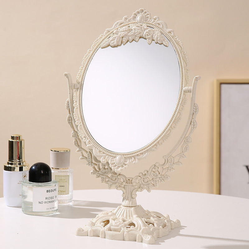 European retro double-sided mirror - dorm room, desktop, princess mirror, tabletop mirror with plastic storage - home makeup mirror, household mirror