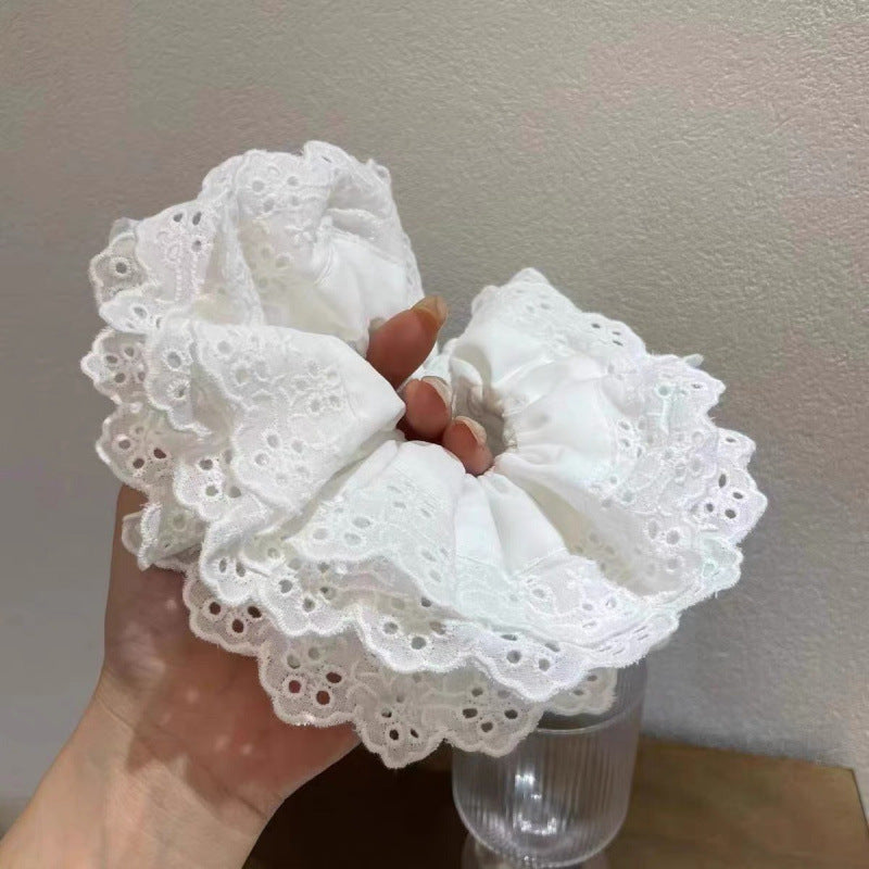 Double-layer large lace scrunchie - french romantic hollow-out hair tie - lolita style hair accessory for women