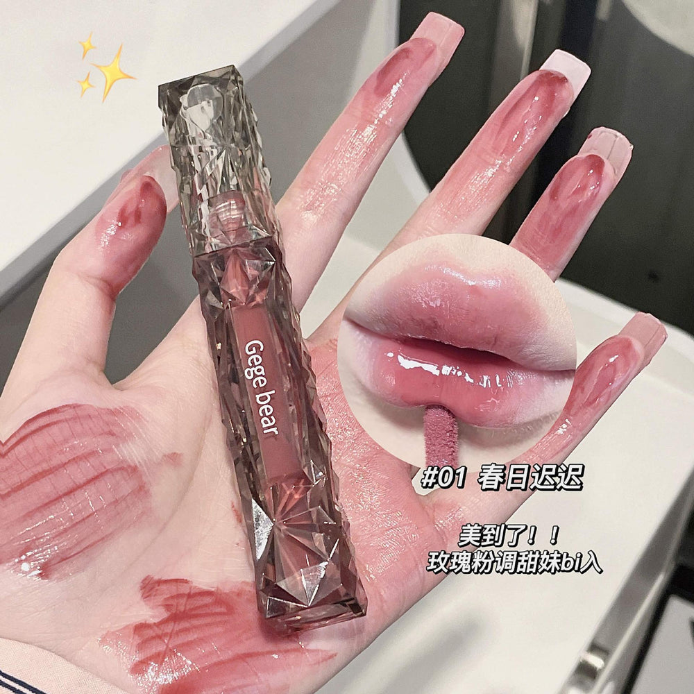 Gege bear gege bear crystal diamond mirror lip glaze moisturizing student party no makeup whitening lipstick