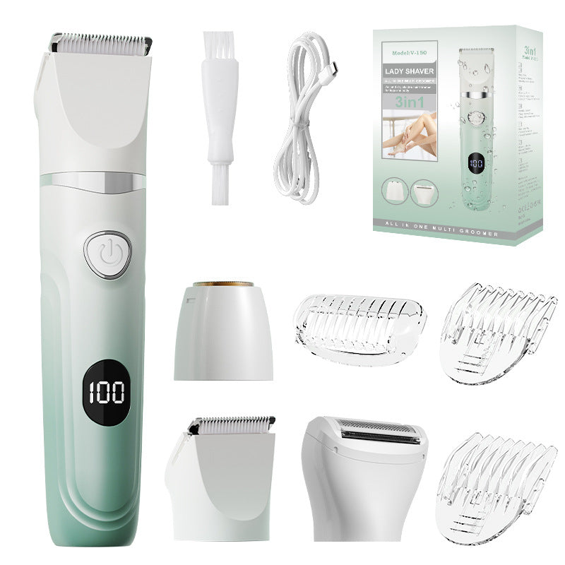 Electric shaver for women, hair removal device, razor with digital display, 3-in-1 women's intimate area, underarm, and leg hair trimmer
