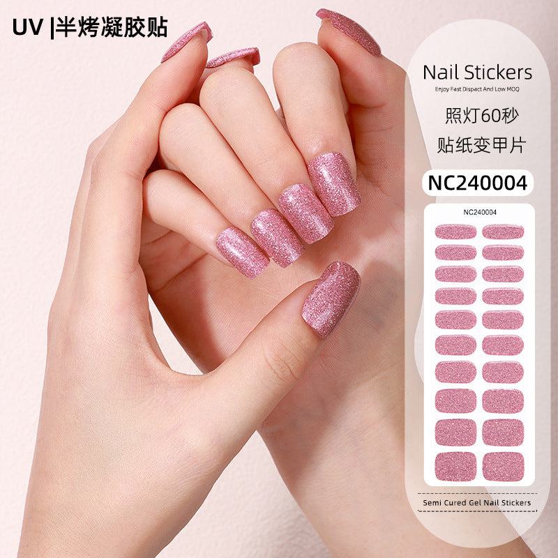 Zhengxiang personalized semi-cured semi-baked gel manicure stickers pure color onion powder korean uv second generation gel nail stickers