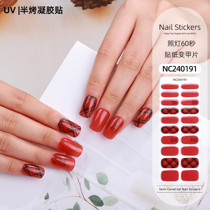 Zhengxiang custom gel nail art stickers french onion powder uv light hardening nail stickers semi-cured christmas wholesale