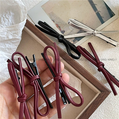 Classy anchor red leather bows hairpin sweet and cool easiest for match side clip bangs clip hairpin hair accessories headwear