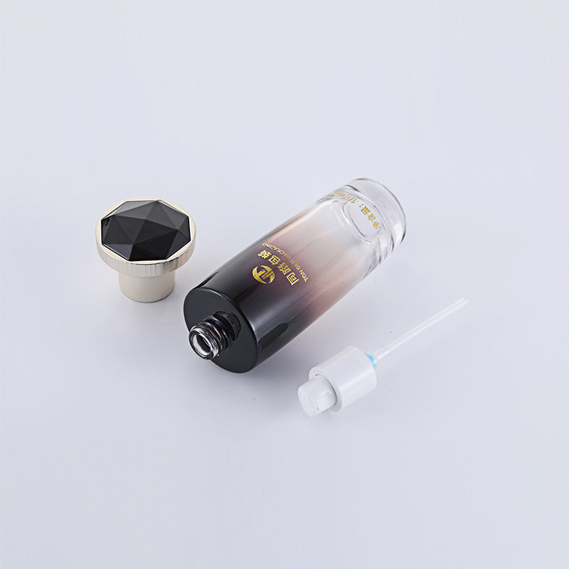 Ready-to-ship skincare glass bottle set packaging, including 120ml lotion/serum glass bottles and 50g cream/jar dispensing containers