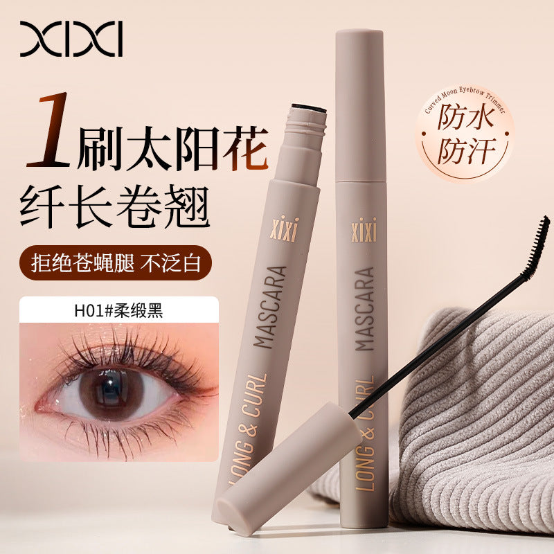 Xixi slim & curl mascara - fine brush, waterproof, smudge-proof, long-lasting hold, defined lashes
