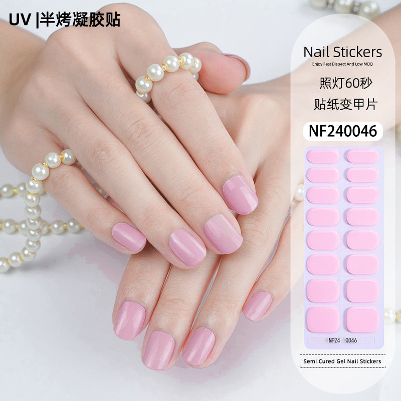Zhengxiang custom gel nail stickers - solid color glitter, korean style uv light semi-cured nail stickers, waterproof, cross-border wholesale