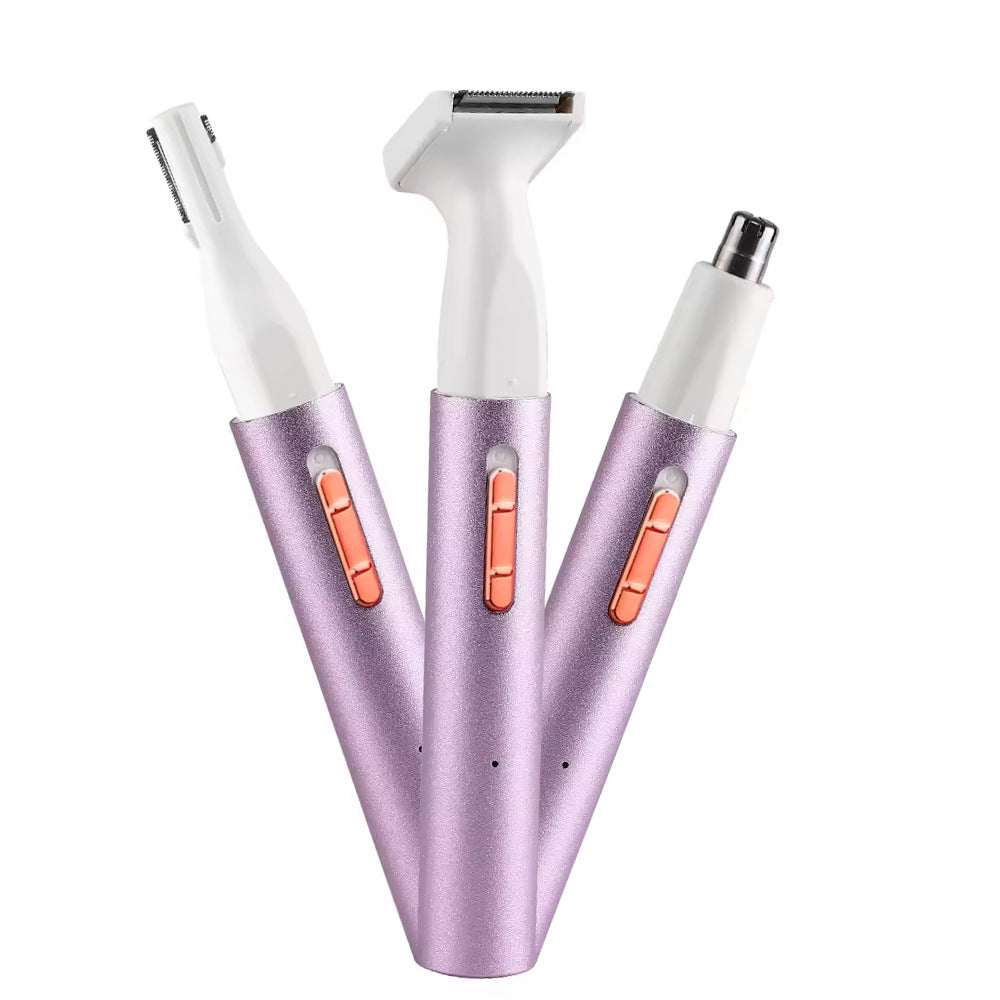 Portable 4-in-1 electric nose hair trimmer, aluminum alloy electric eyebrow razor, digital display facial grooming kit