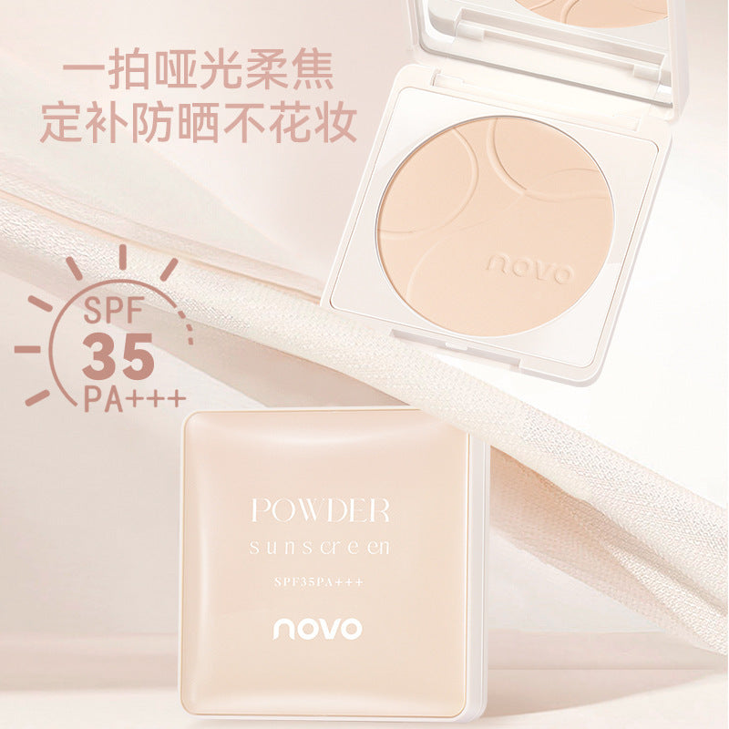 Novo soft matte long-lasting sunscreen powder biscuit - wet & dry dual-use, oil-control, setting powder, concealer, waterproof, sweat-proof, non-caking